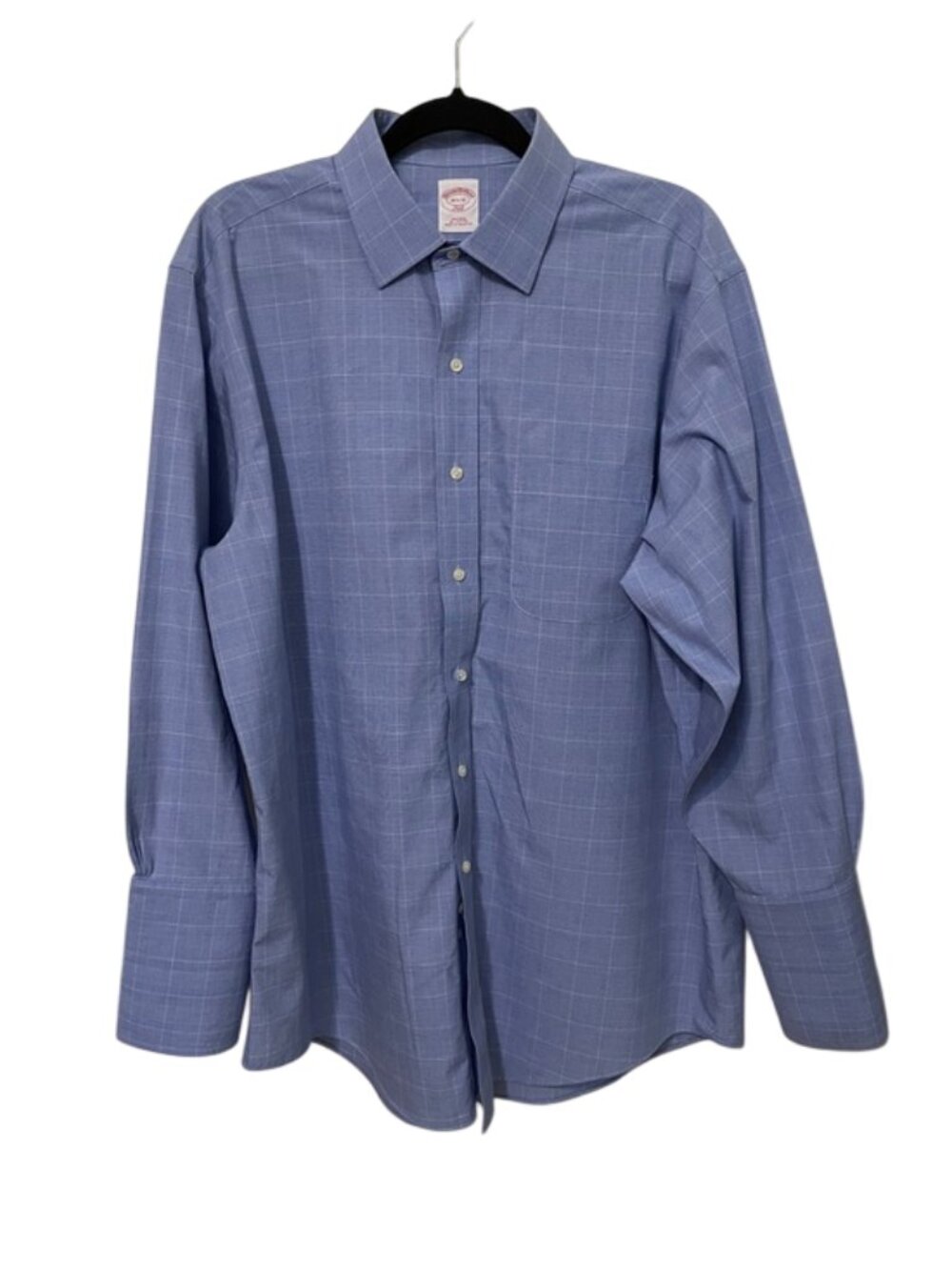 Brooks Brothers Blue Windowpane Non-Iron Dress Shirt Mens 16.5-32 French Cuff